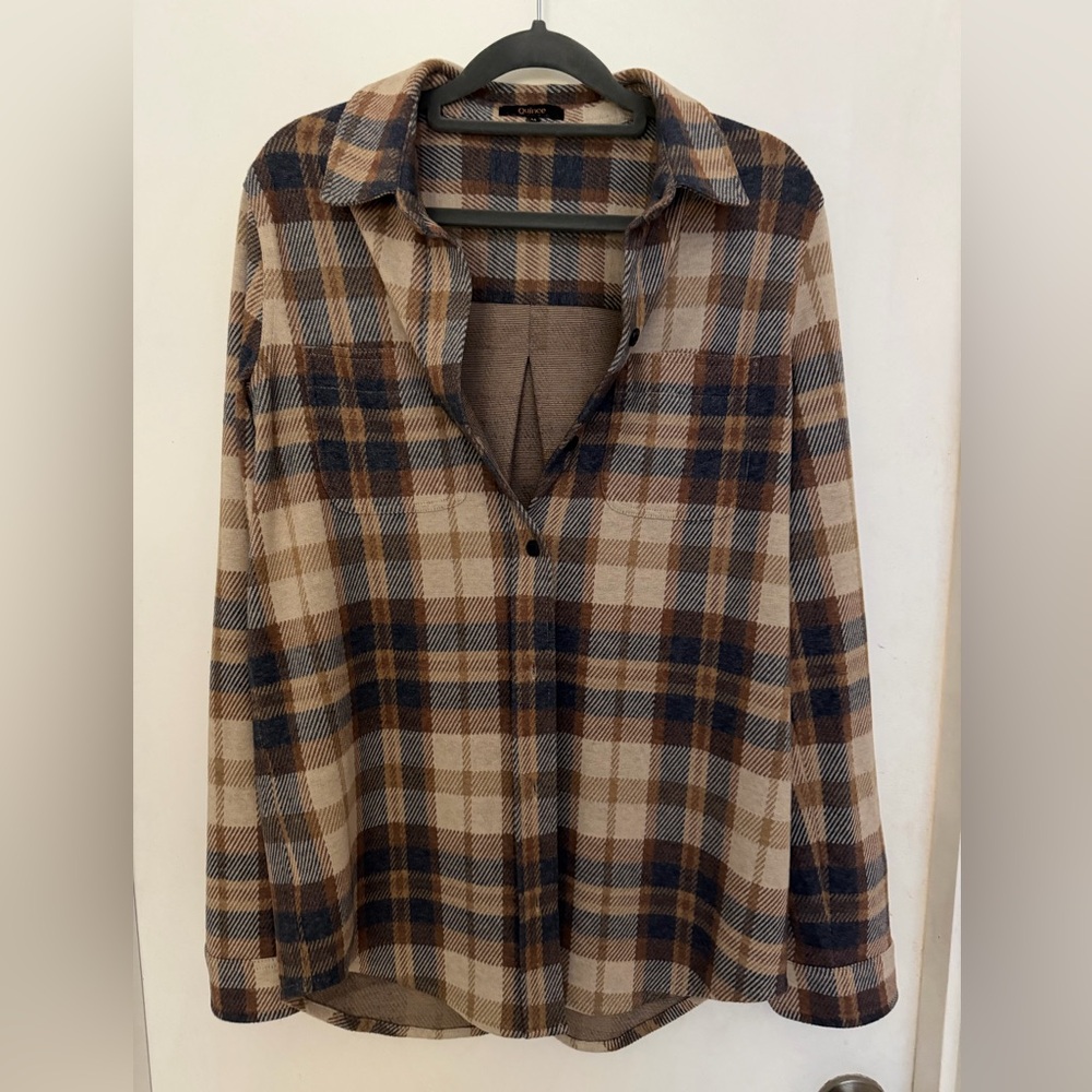 Quince Checkered Women's shirt in Brown and Tan